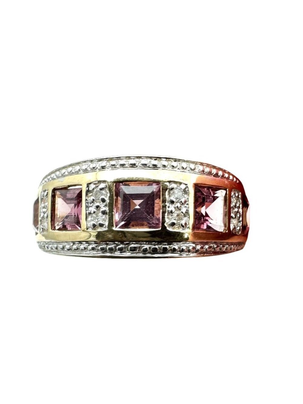 Womens Ring 14K Gold Purple Spinel Diamond Band 4.1 Grams Size 7 Estate Jewelry